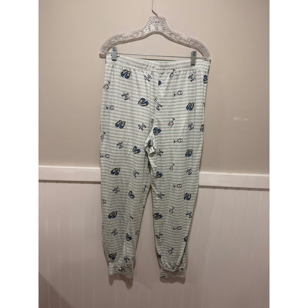 Life is Good Sleep Pull On Pajama Bottoms Stripes Flip Flop Women Size Large - Picture 5 of 7
